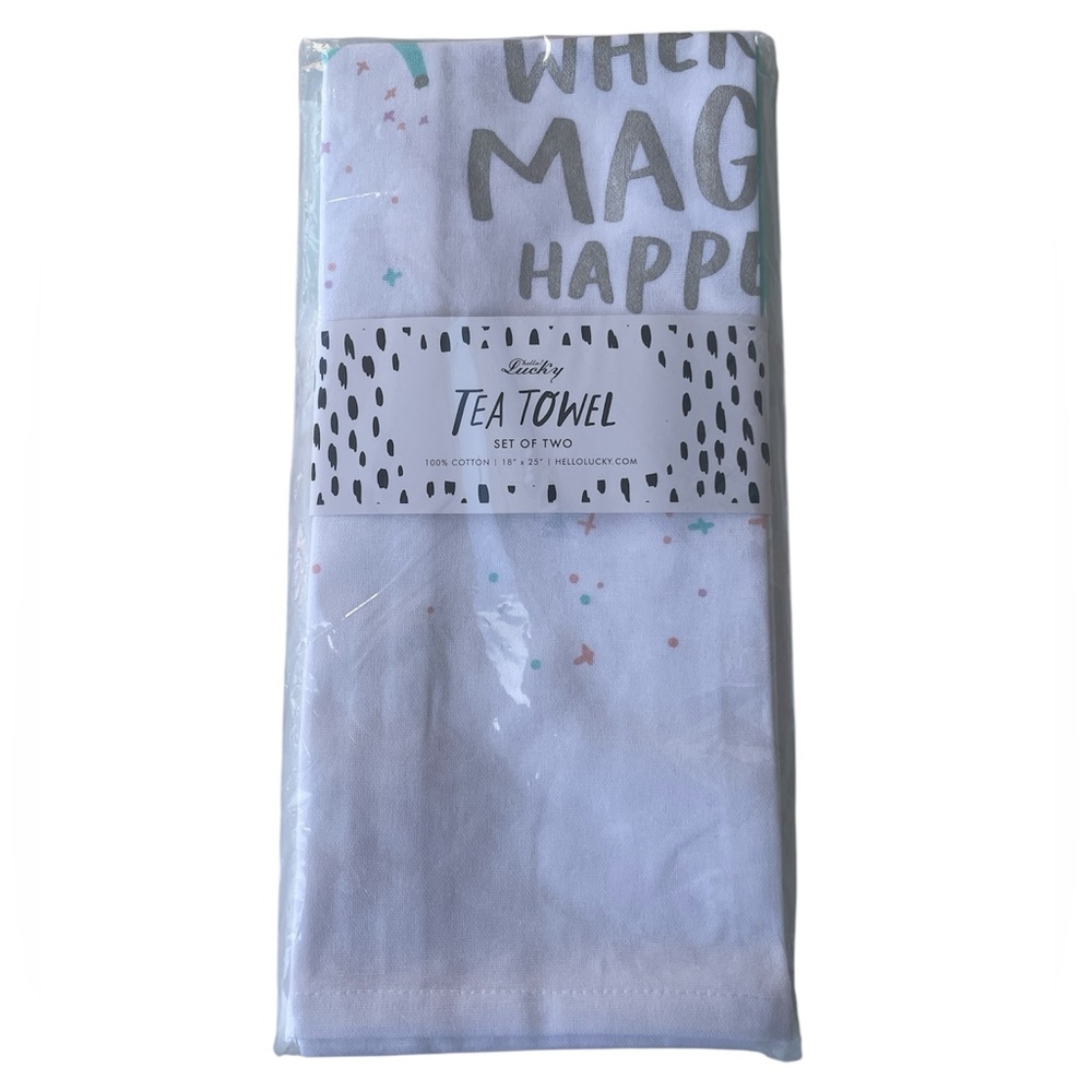 Tea Towel Set of 2 Unicorn "This is Where the Magic Happens" 100% Cotton New